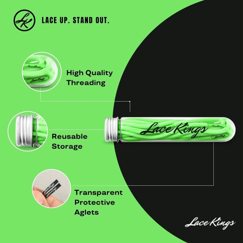 Lace Kings رباط حذاء كينغز الدائري (أخضر نيون - 27 بوصة) - Image 2